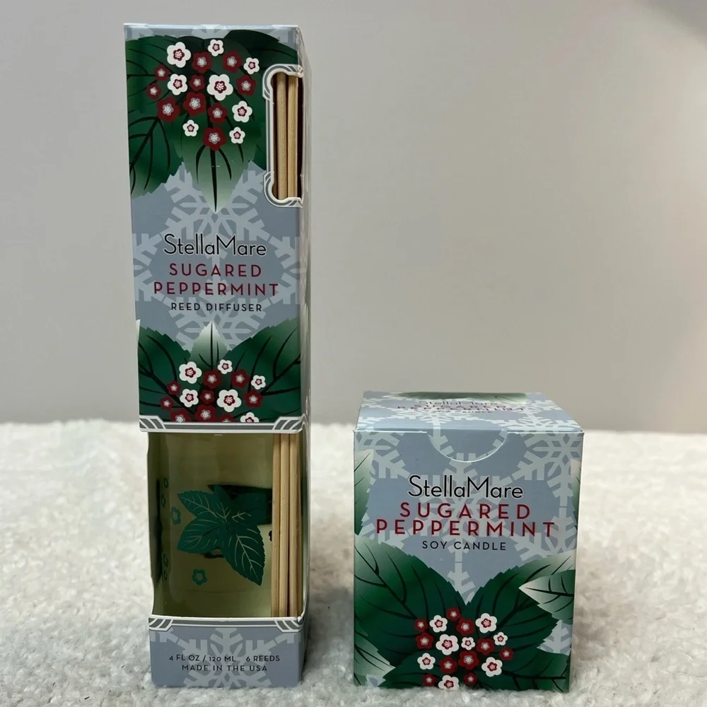 Pacifica Stella Mare Sugared Peppermint Soy Candle + Reed Diffuser Set